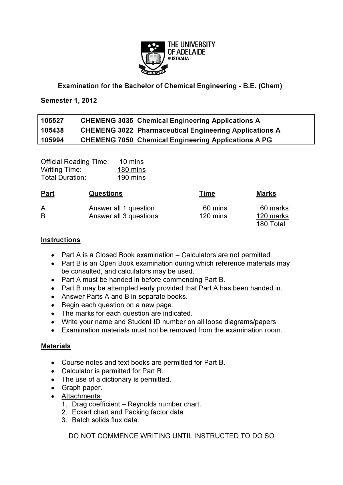 Exam 3 July 2012, Questions - Examination For The Bachelor Of Chemical ...