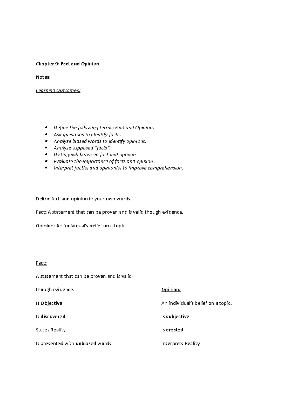 Notes Pages 361-380 - Chapter 9: Fact and Opinion Notes: Learning ...