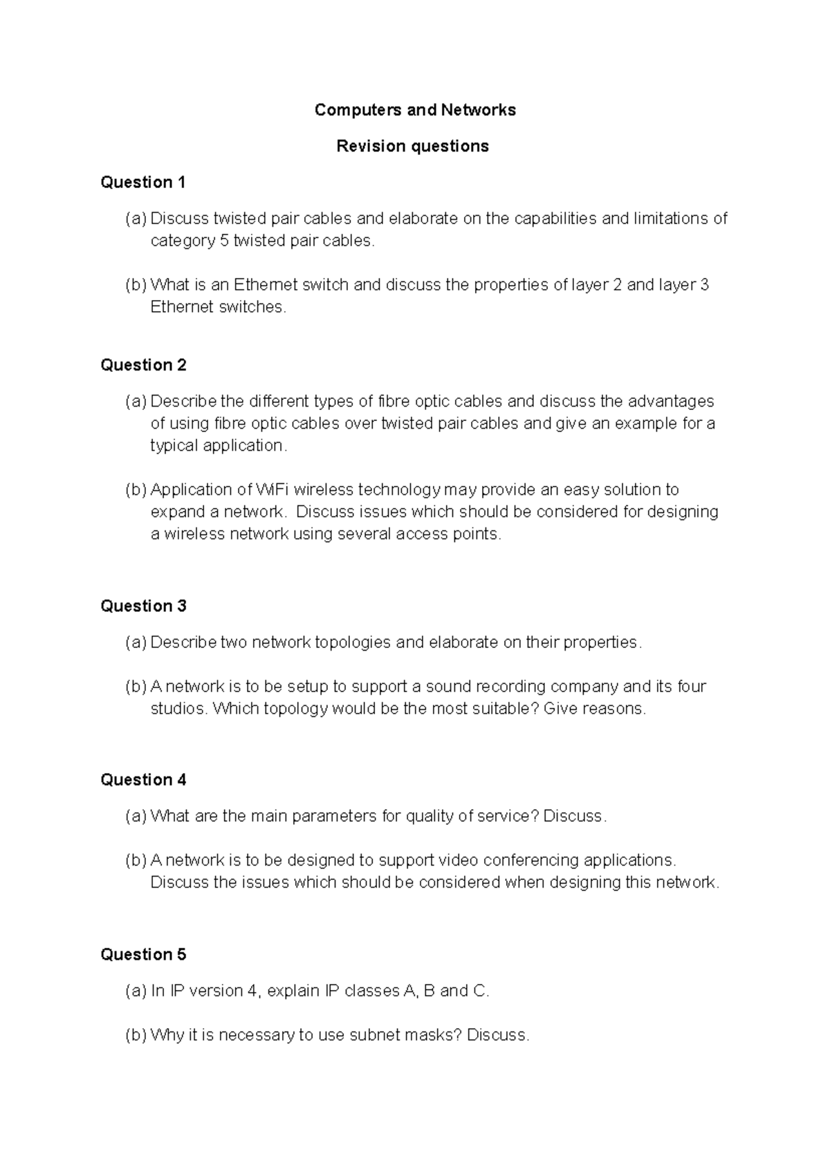 Revision questions - AY2016-17 v2 - Computers and Networks Revision ...