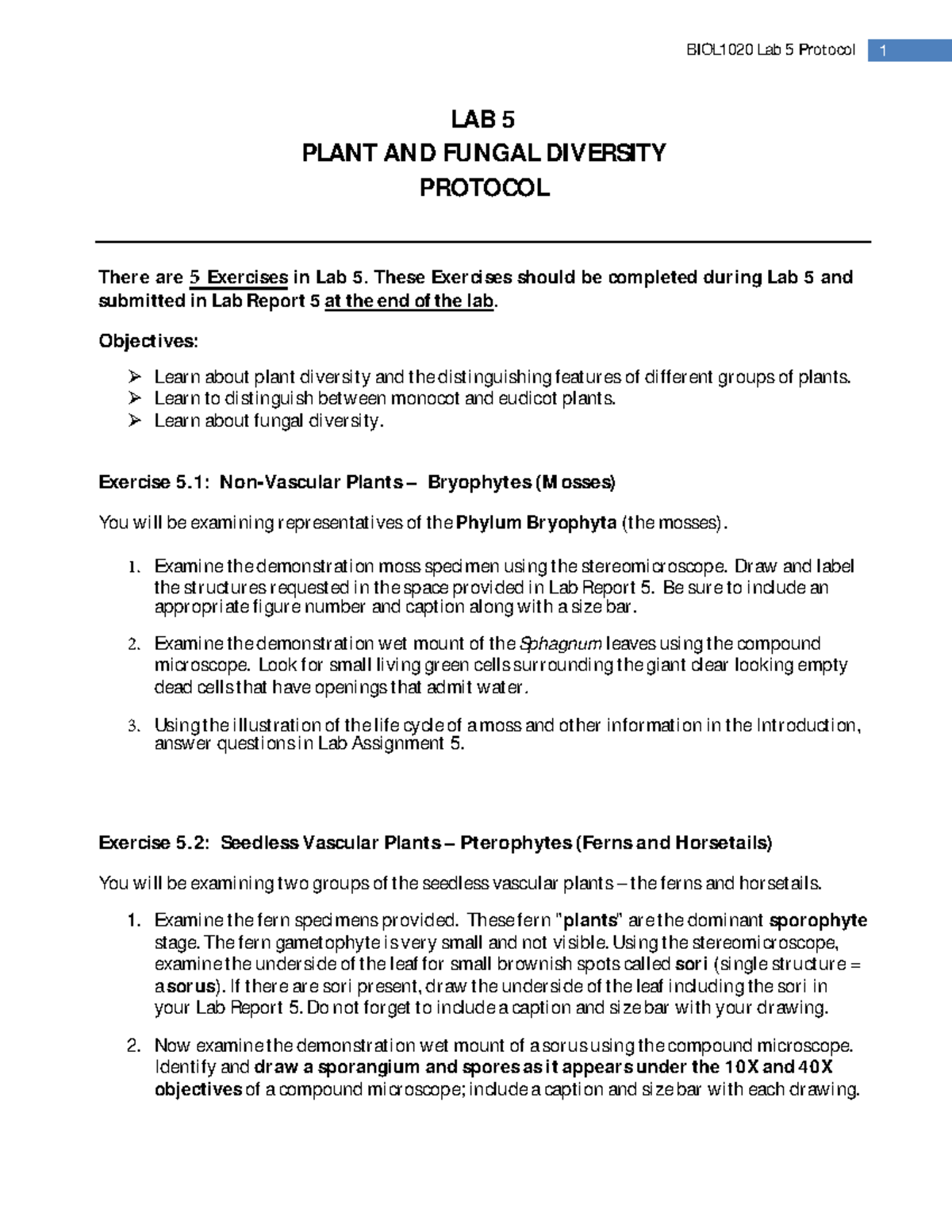 Lab 5-Protocol - lab 5 protocol - BIOL1020U - Ontario Tech University ...