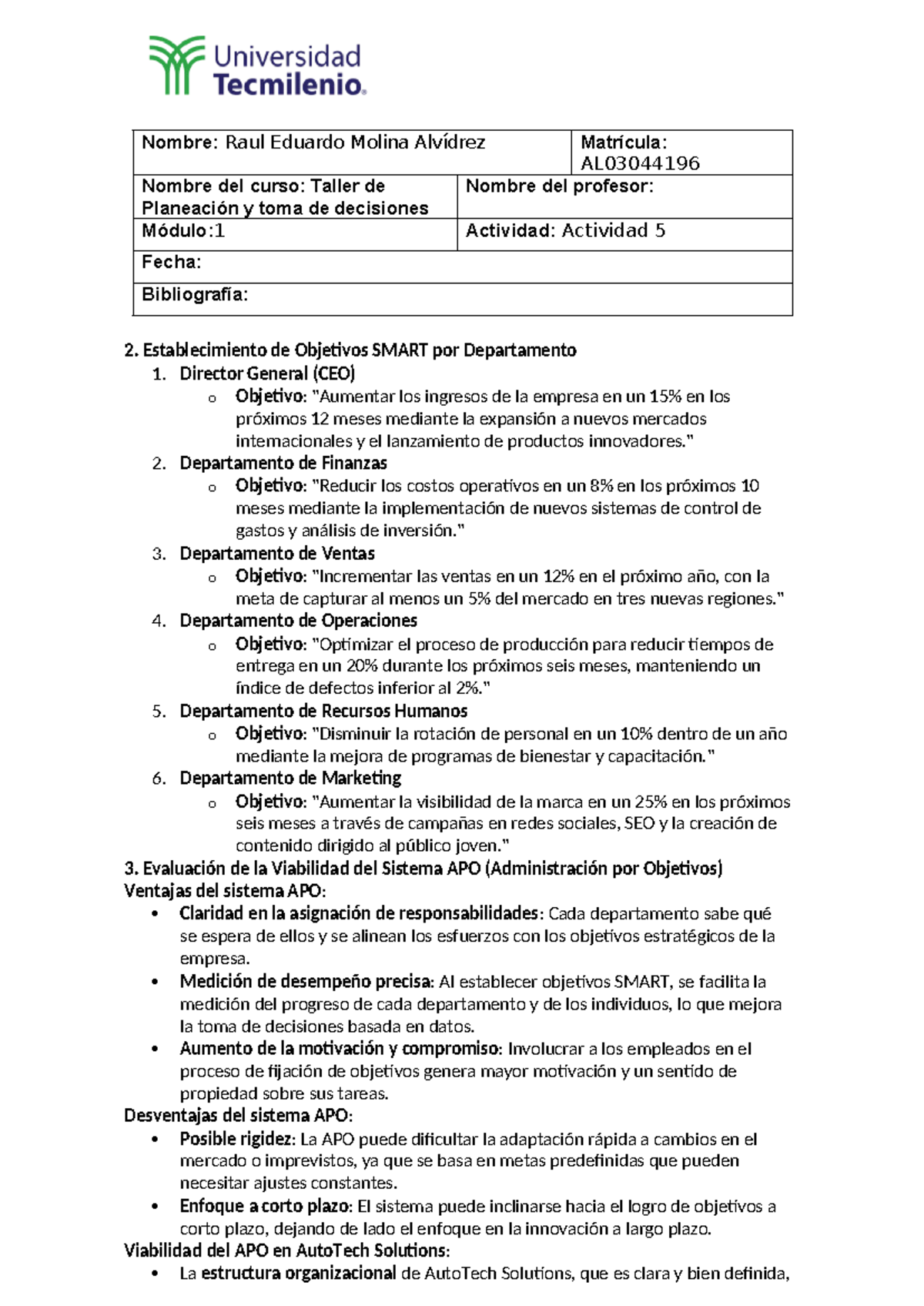 Actividad 5 taller de planeacion y toma de decisiones - Nombre: Raul ...