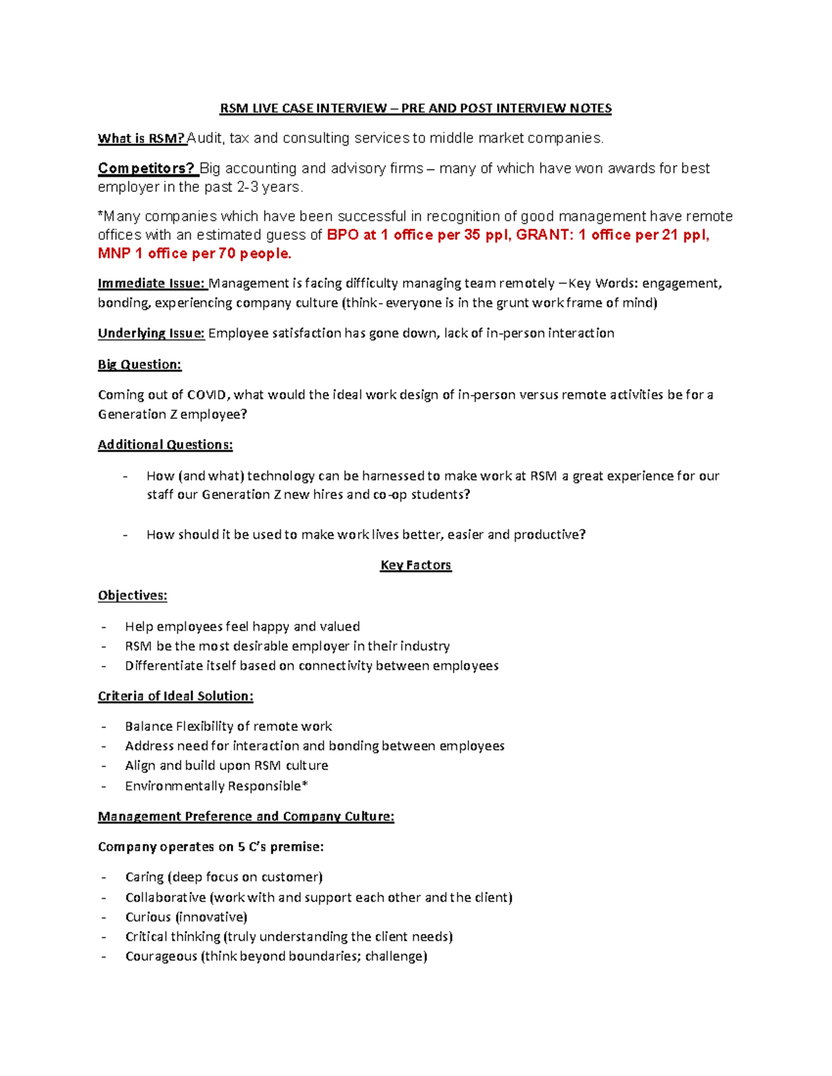 RSM Interview - RSM LIVE CASE INTERVIEW – PRE AND POST INTERVIEW NOTES ...