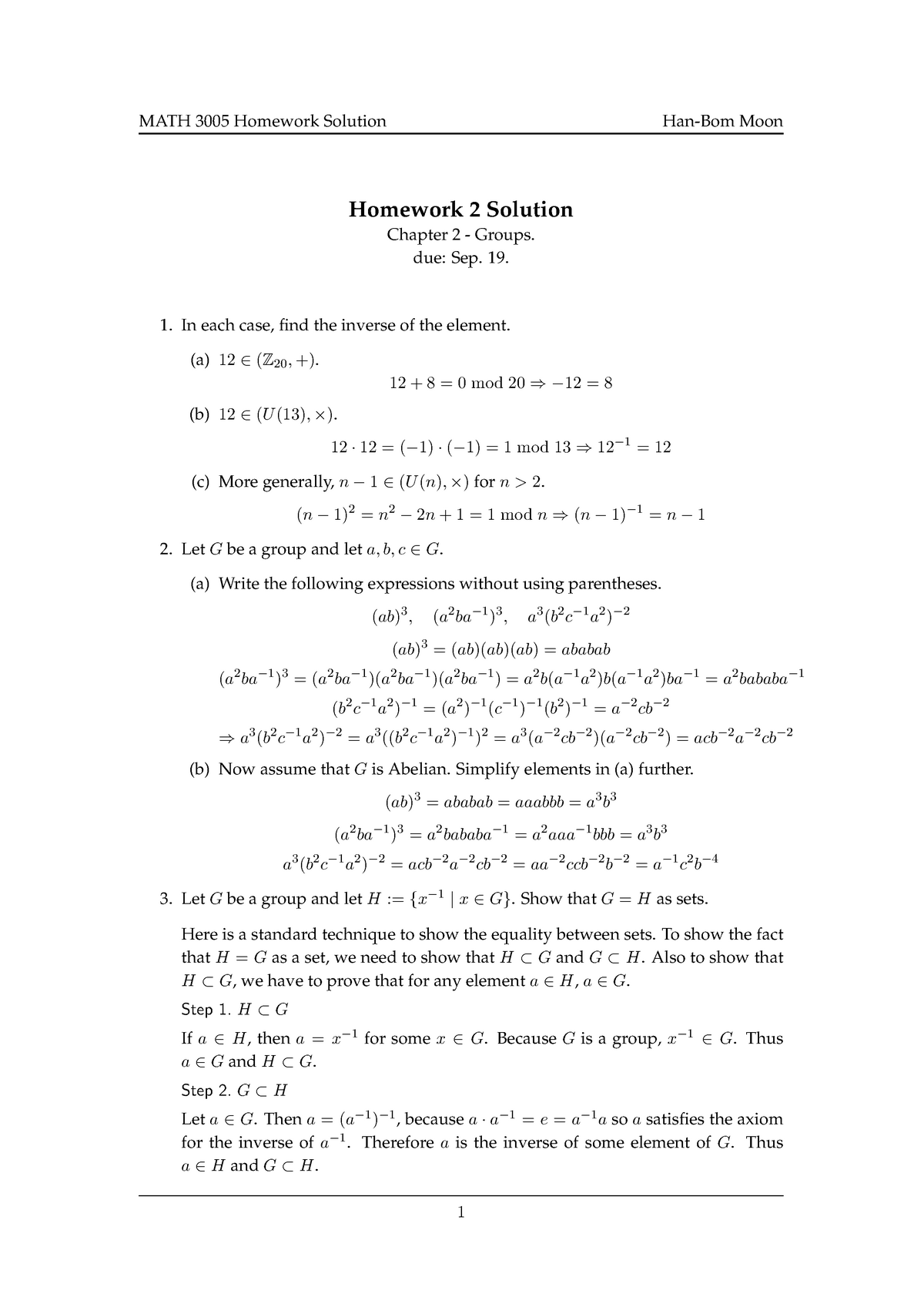 Homework 2 Sol - Homework 2 Solution Chapter 2 - Groups. Due: Sep. 19 ...