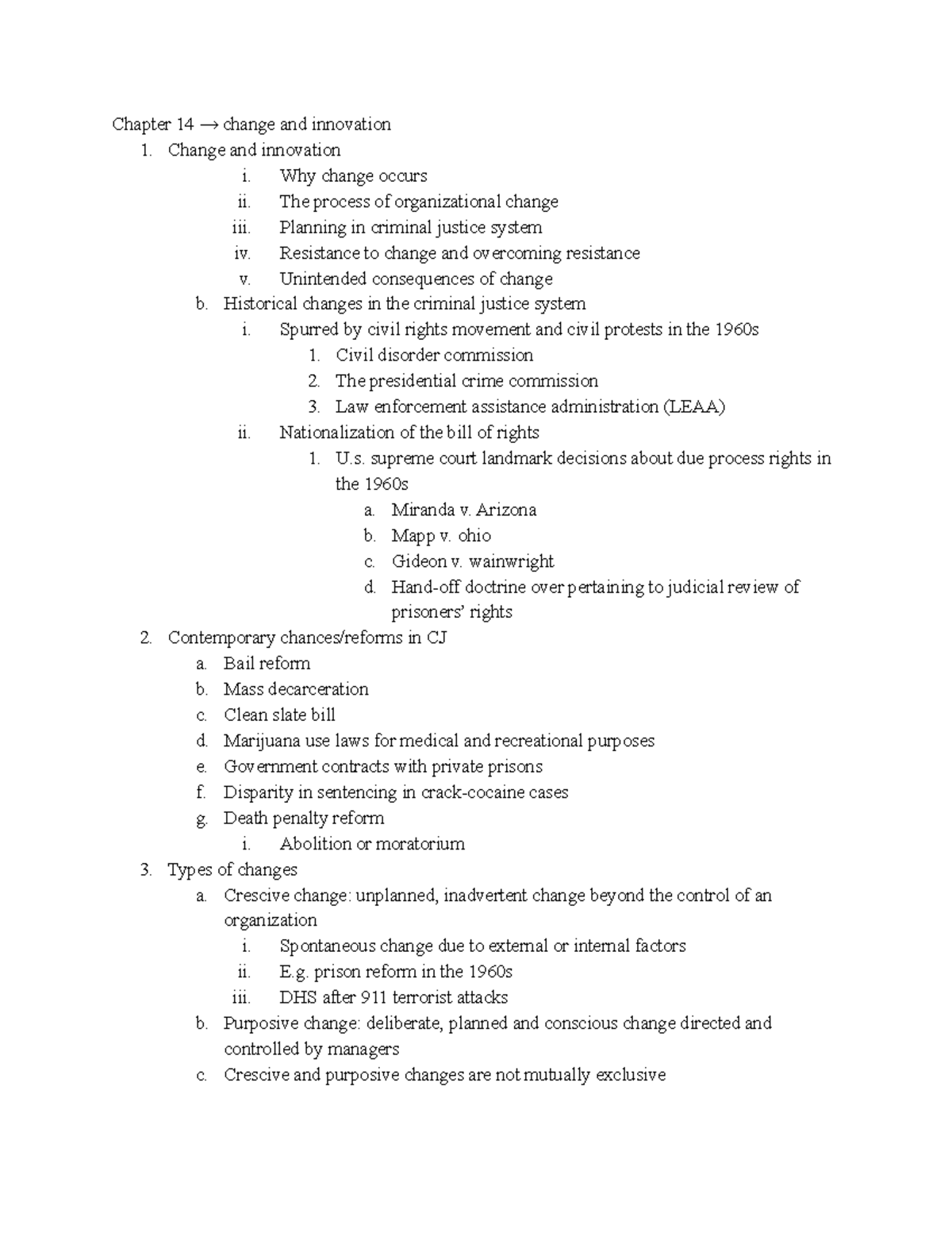 Chapter 14 Notes - Chapter 14 → Change And Innovation 1. Change And ...