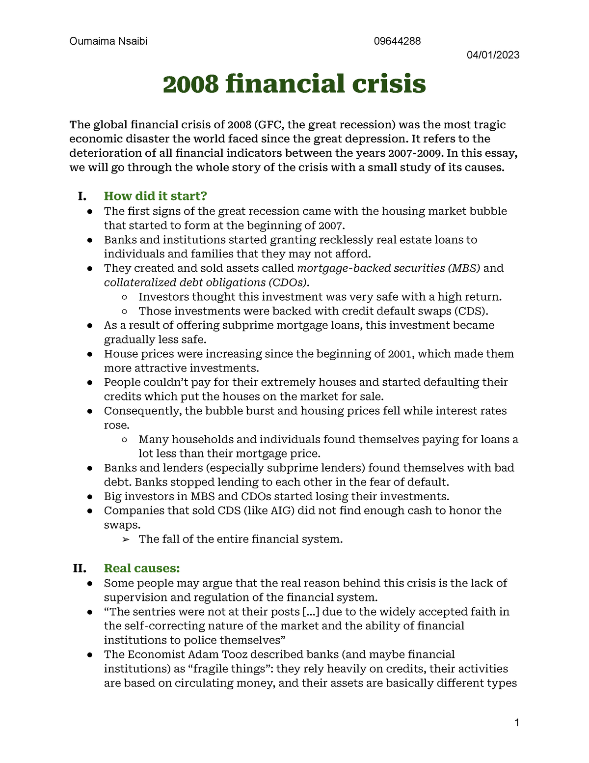 financial crisis essay introduction