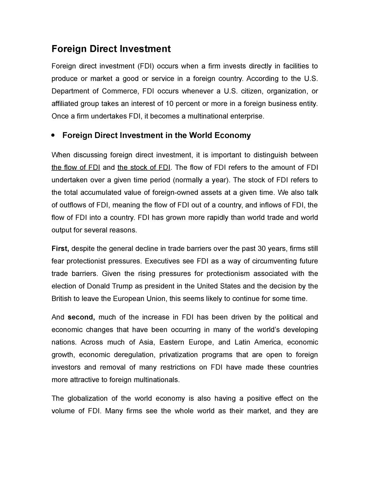 essay on foreign direct investment