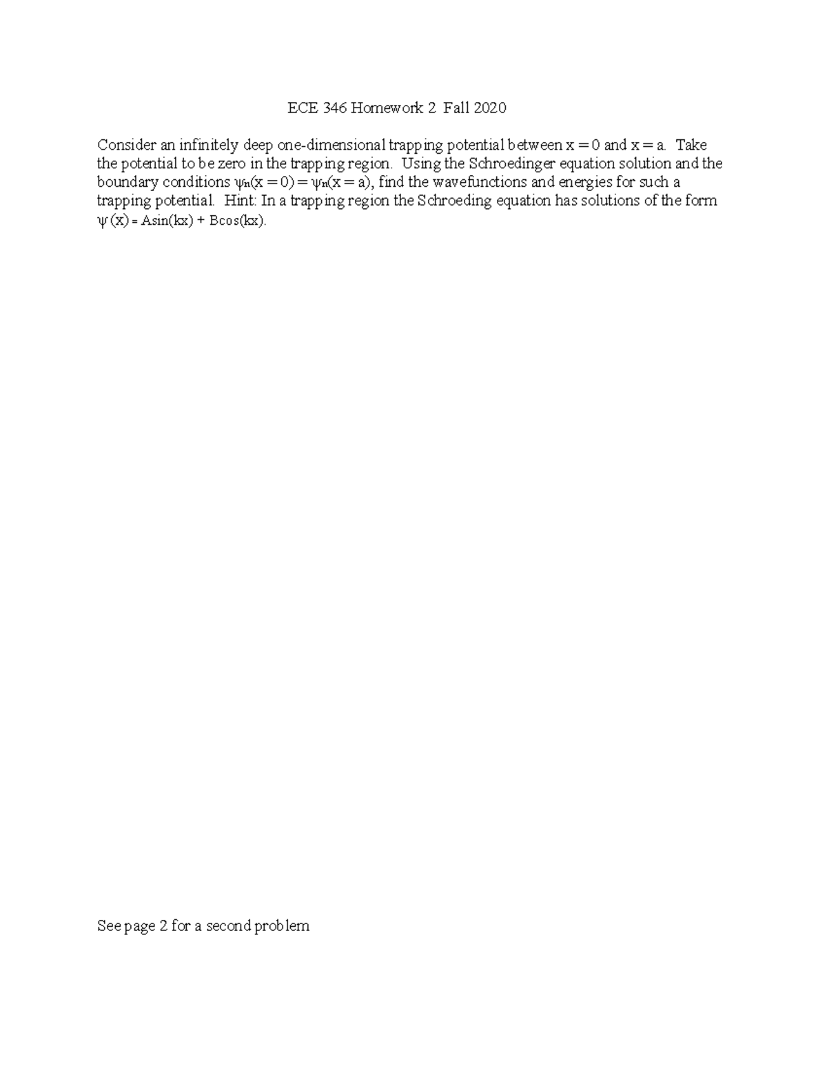 Ece 346 Homework 2 Fall 2020 Final Version 9jun20 Ece 346 Homework 2