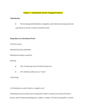 COMM305 Notes Part 1 - Chapter 1: Globalization and the Changing ...