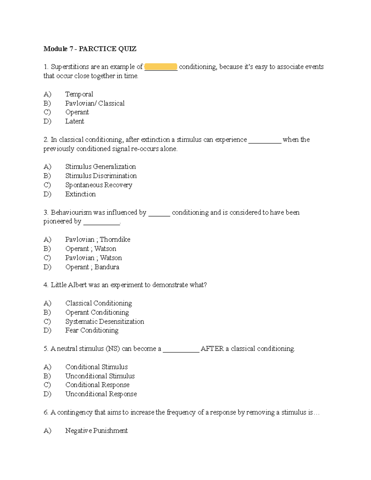 Module 7 - QUIZ - Psy1101 - PSY1101 - UOttawa - Studocu