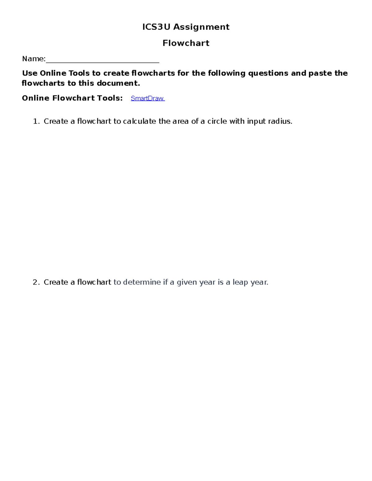 Flowchart assignemnt - ICS3U Assignment Flowchart Name ...