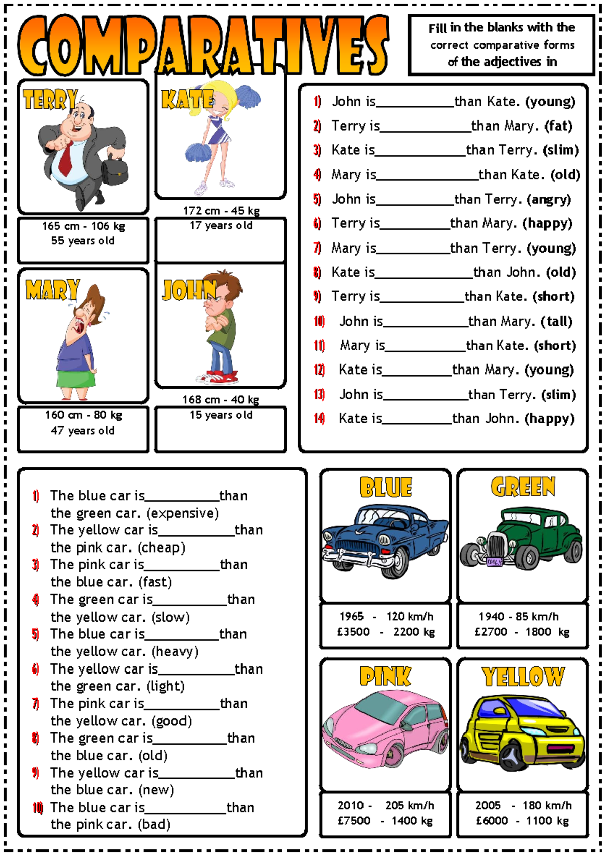 Comparative forms of adjectives esl grammar gap fill exercises ...