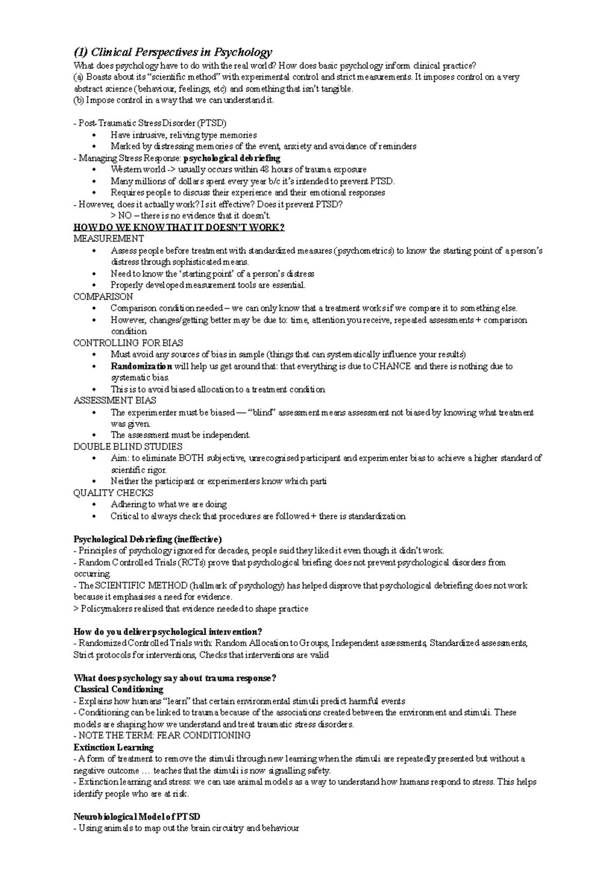 PSYC1001- Finals- Notes - (1) Clinical Perspectives In Psychology What ...