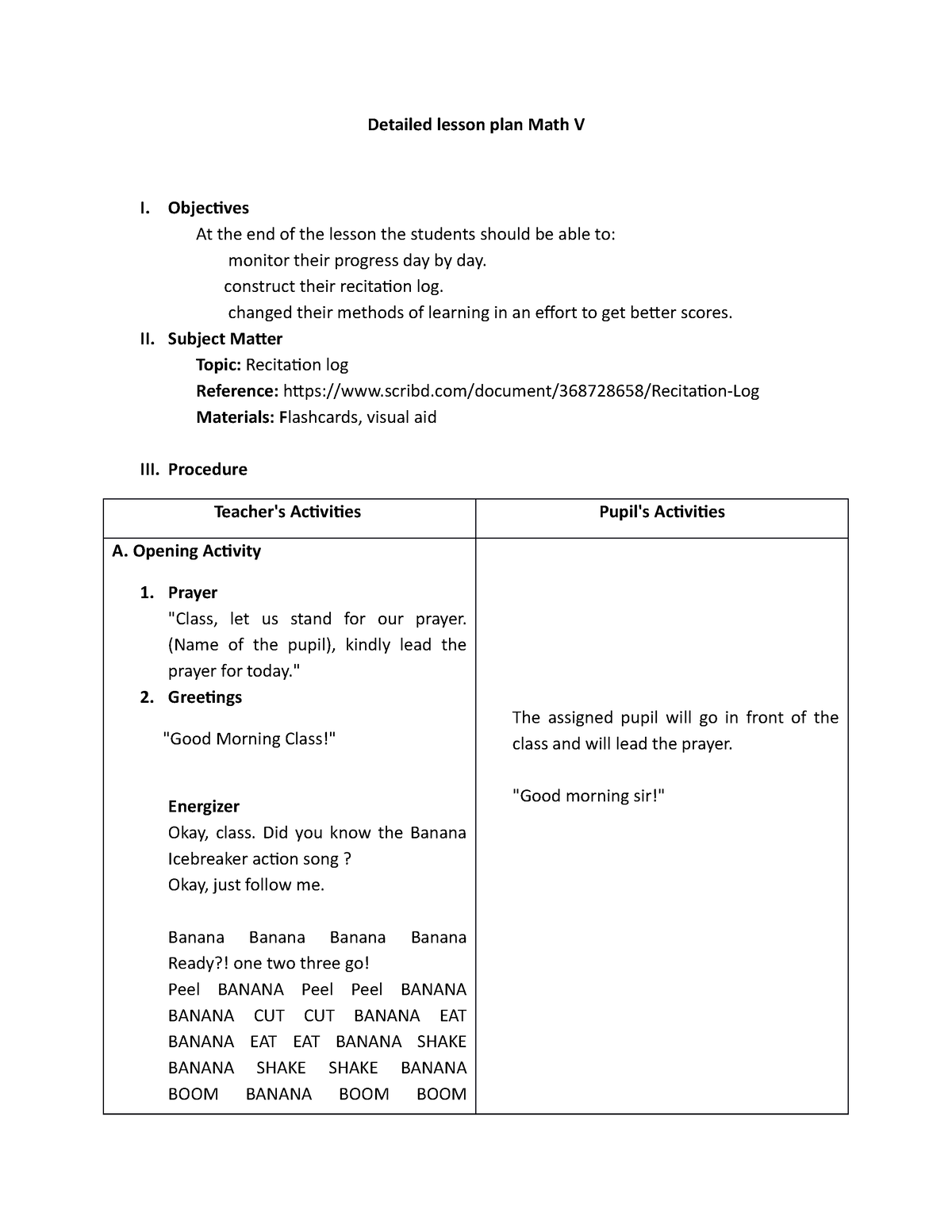 MATH DLP - Lesson Plan - Detailed Lesson Plan Math V I. Objectives At ...