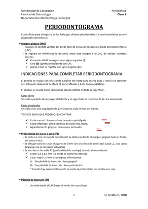 1 Periodontograma 16 Clases De Periodoncia Universidad De Concepcion Impartidas Durante El Ano Studocu