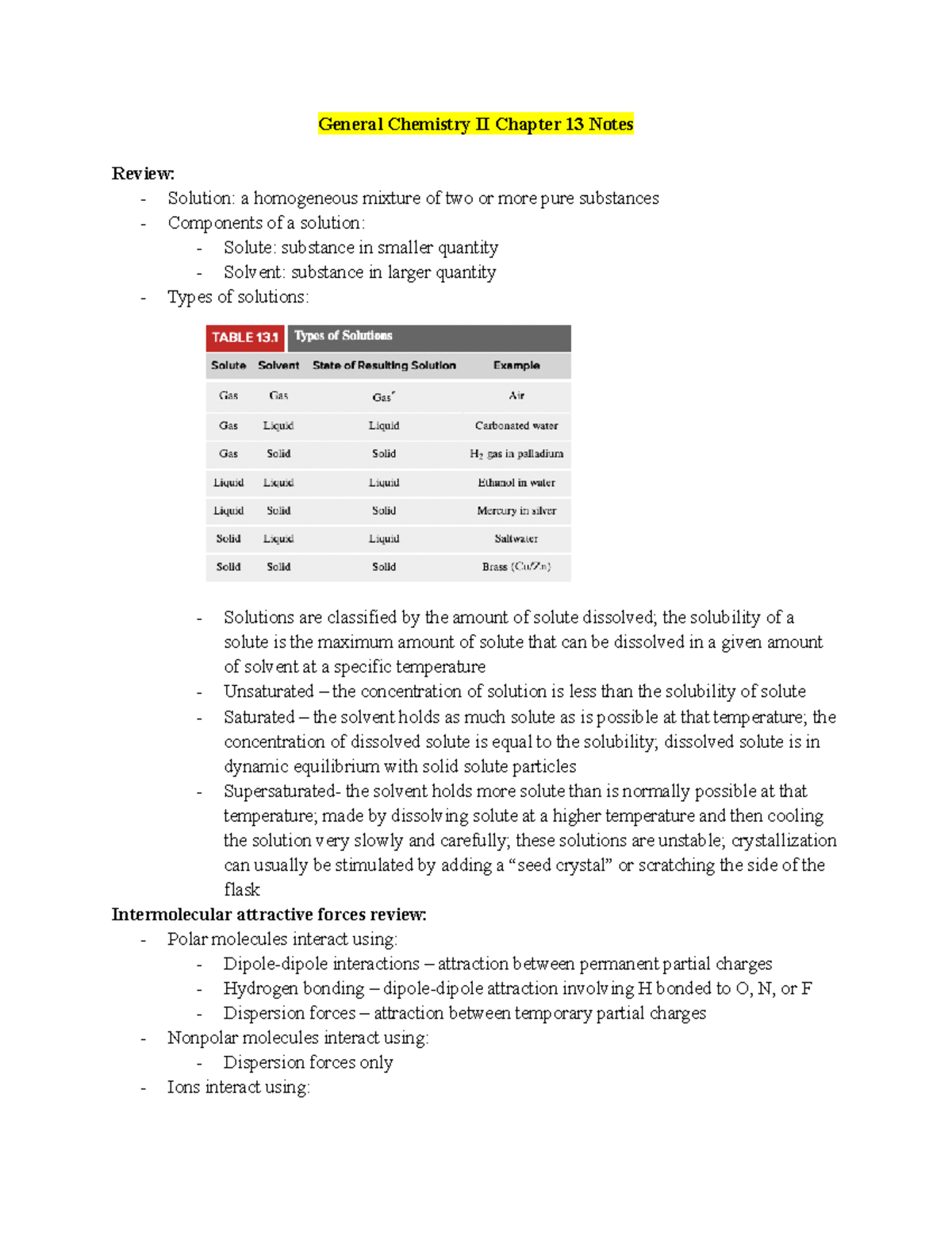 General Chemistry II Chapter 13 Notes Pt 1 - General Chemistry II ...