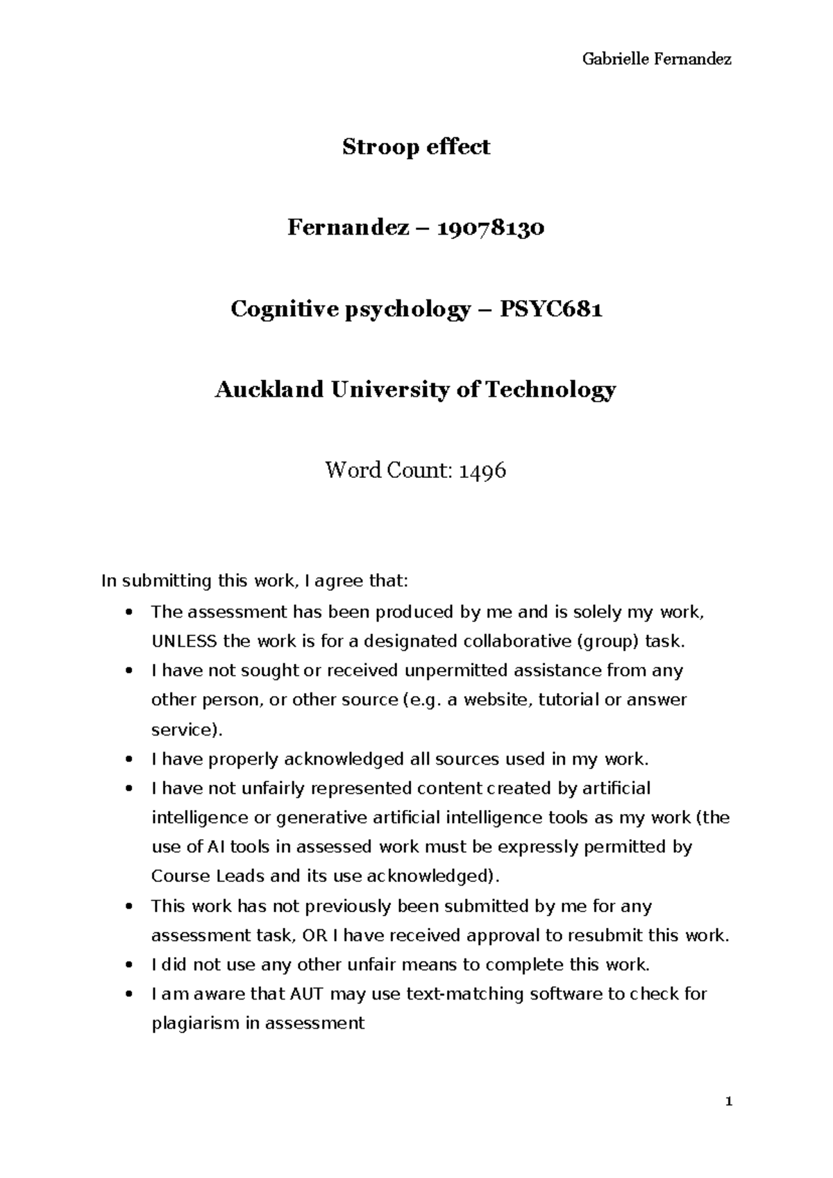 Lab Report 1 - Stroop effect Fernandez – 19078130 Cognitive psychology ...