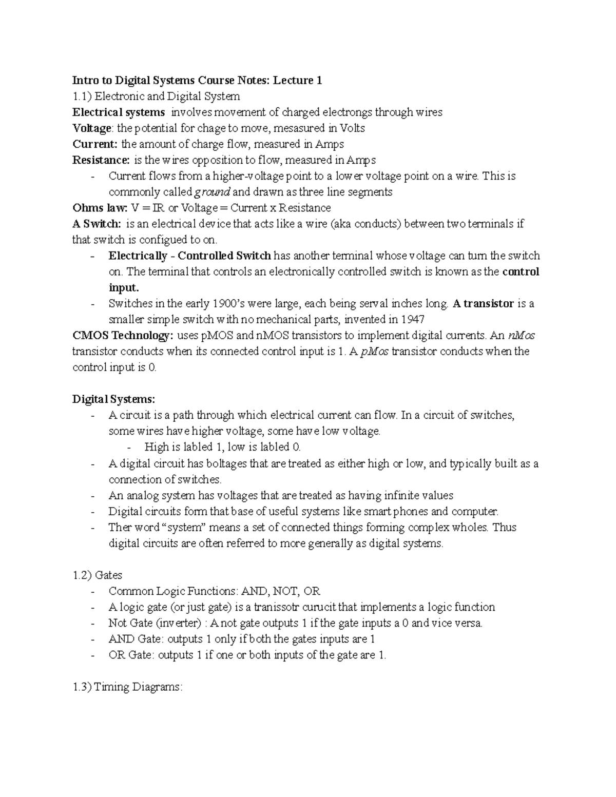Intro to Digital Systems Course Notes Lecture 1 - This is commonly ...