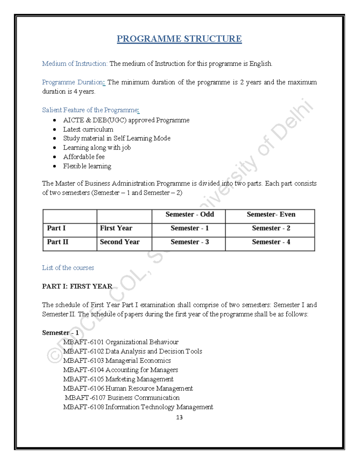 MBA-course-structure - © D D C E , C O L , S O L , U n iv e r s it y o ...
