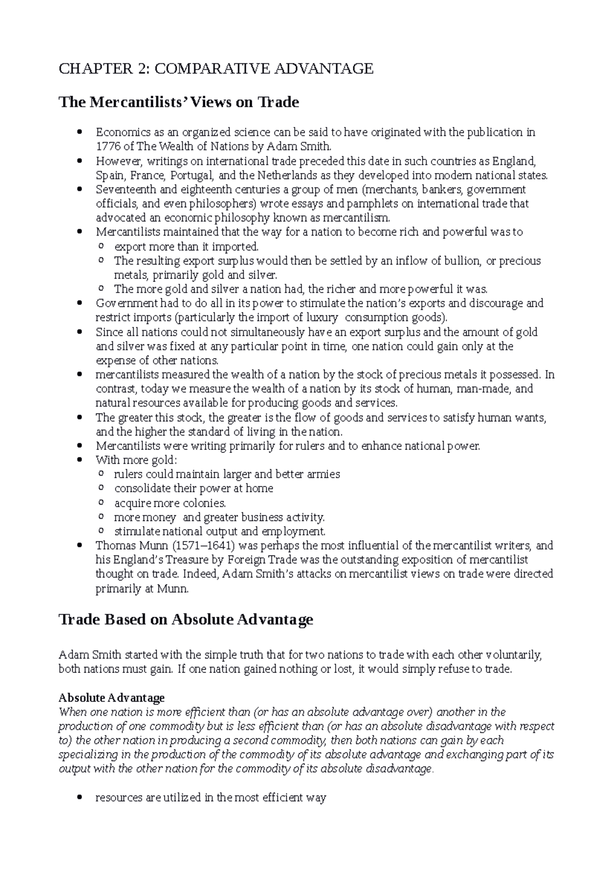 Chapter 2-Comparative Advantage - CHAPTER 2: COMPARATIVE ADVANTAGE The ...