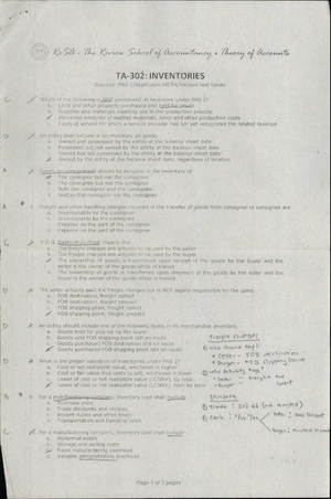 TOA - Quizzes 1 - sample quiz - Accounting - Studocu