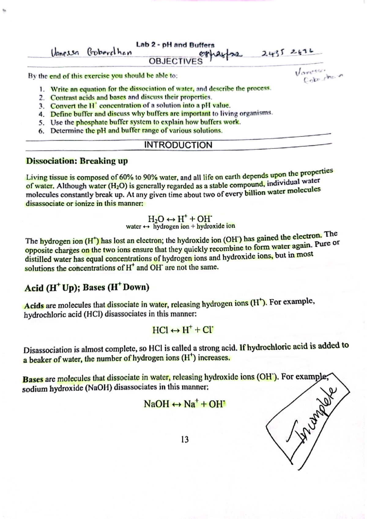 Lab 2 ph and buffers (with prelab quiz 2) BI 201 Studocu