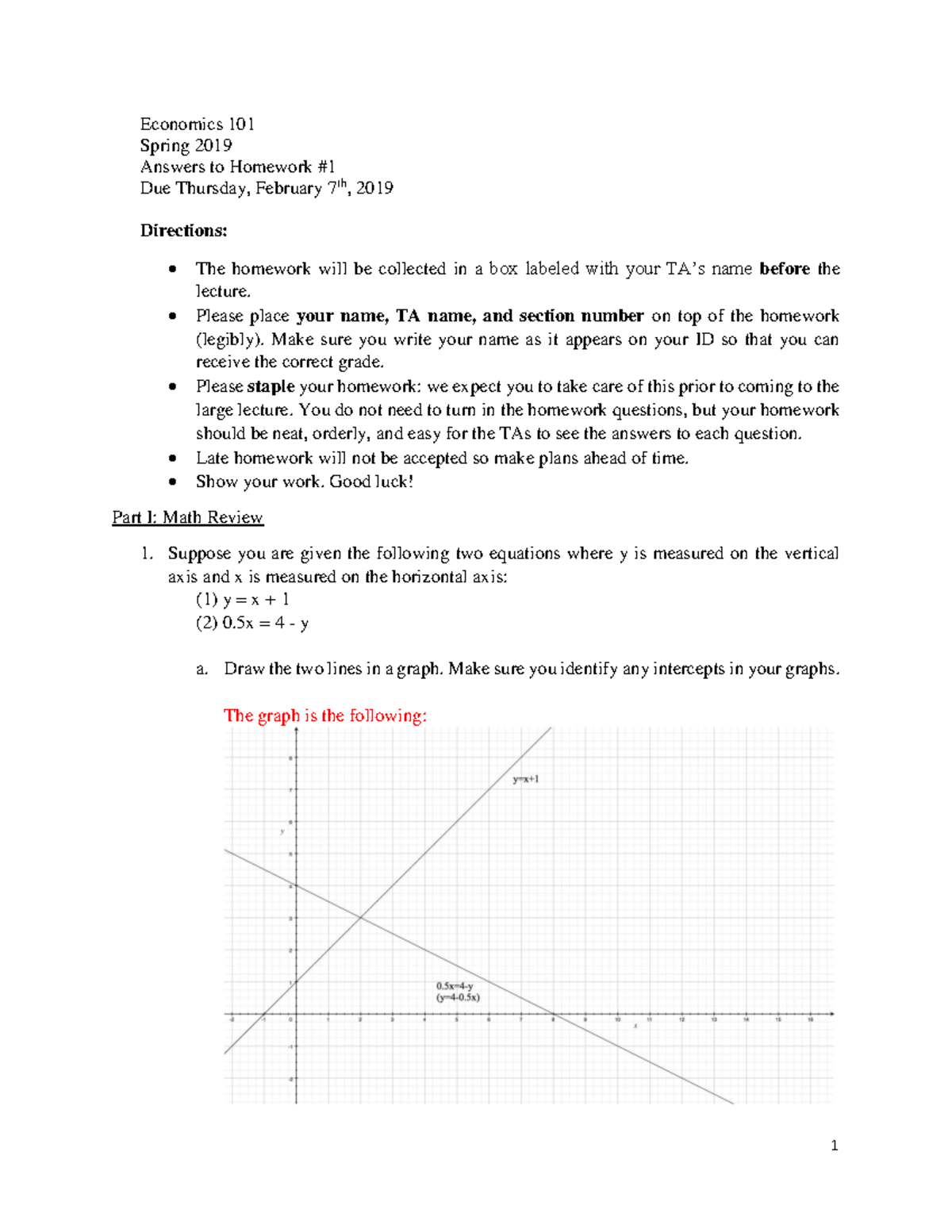 Answerstohomework 1spring 2019 - Economics 101 Spring 2019 Answers To ...