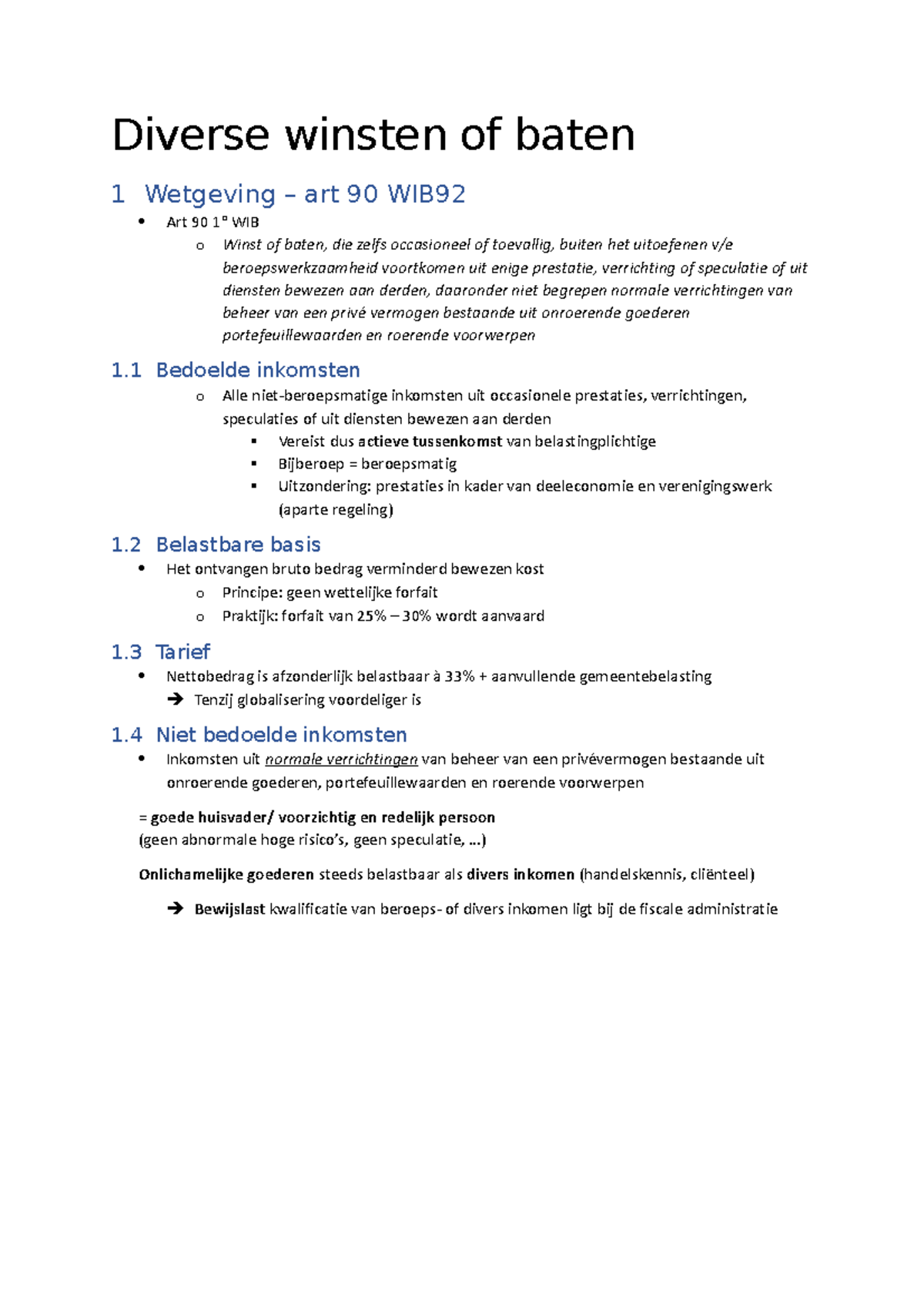 Diverse inkomsten - Diverse winsten of baten 1 Wetgeving – art 90 WIB ...