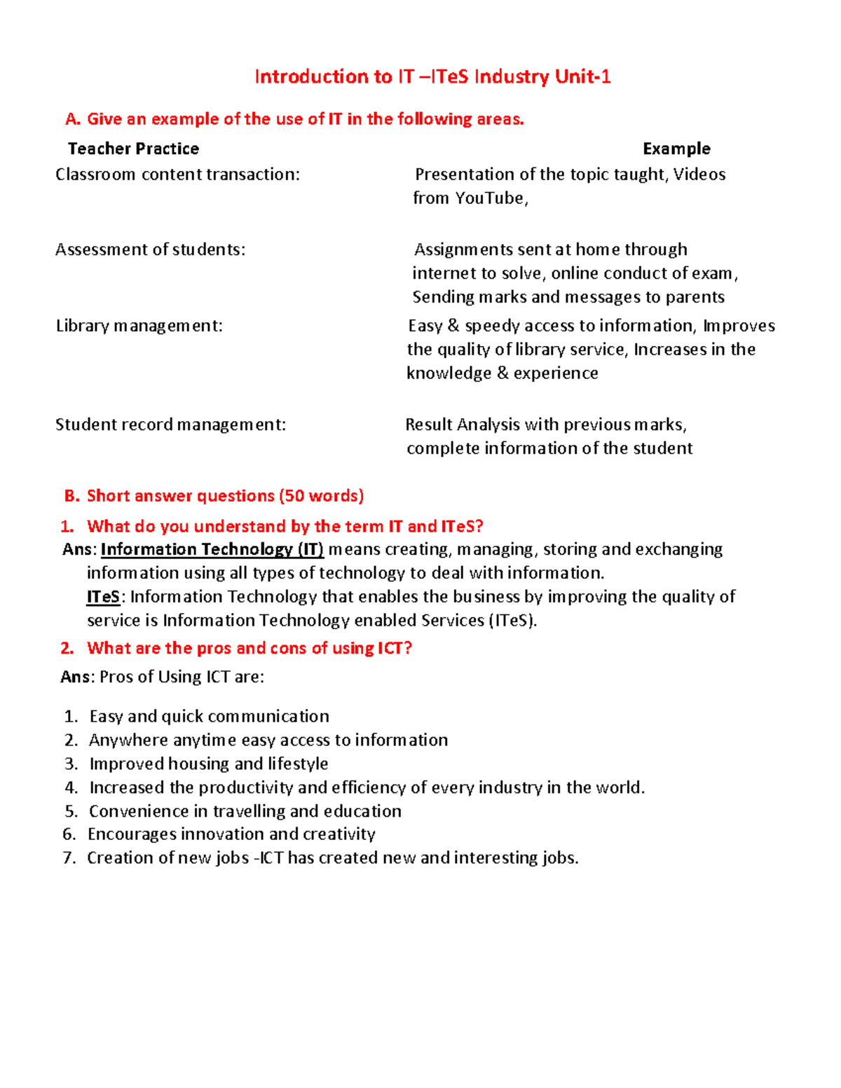 IT And ITes Industry- Class 9 - Introduction To IT – ITeS Industry Unit ...