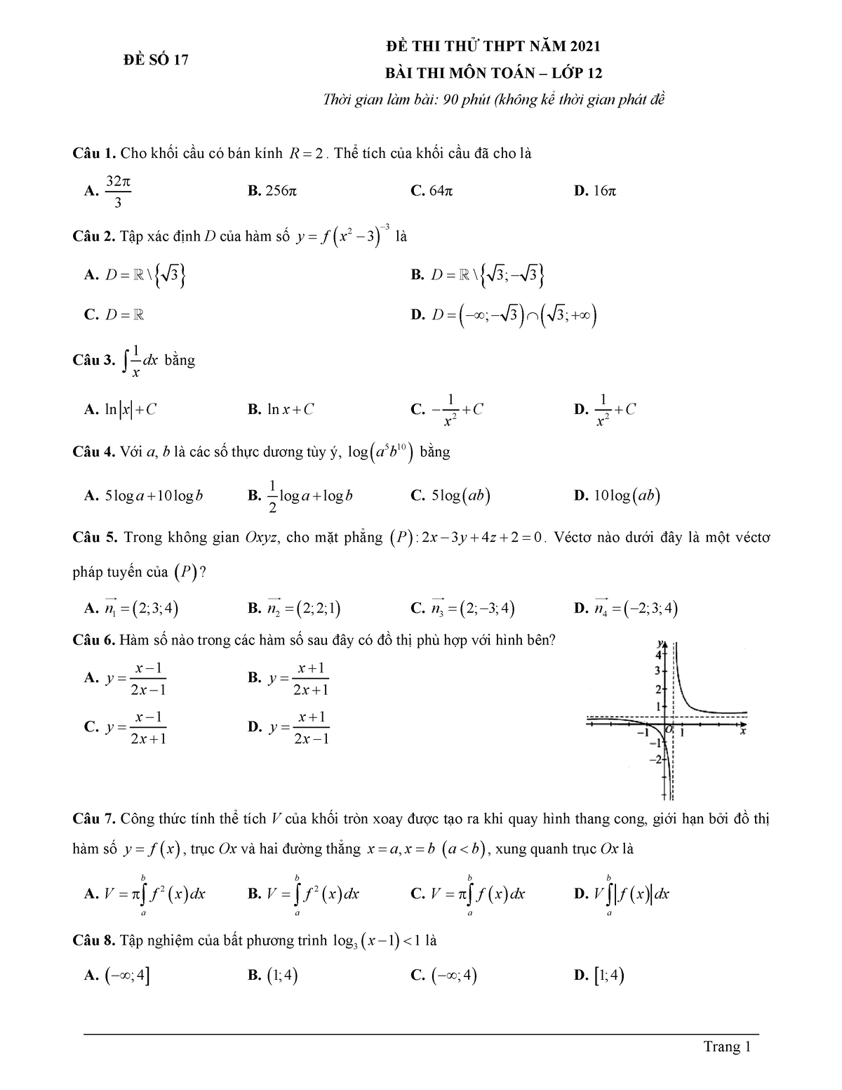 Đề toán ôn thi đại học - ĐỀ SỐ 17 ĐỀ THI THỬ THPT NĂM 2021 BÀI THI MÔN ...