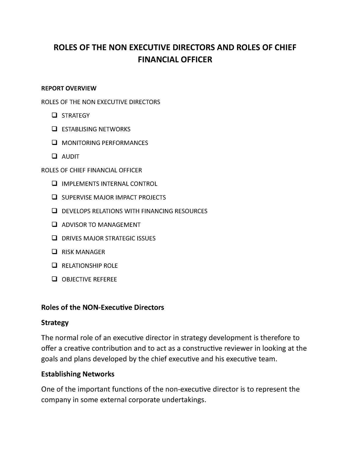 Roles Of Chief Financial Officer