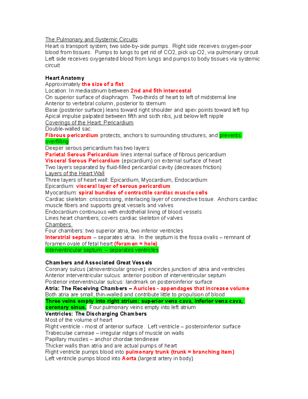 Chapter 12 - The Heart - Comprehensive Notes From Mrs. Thompson's Class ...