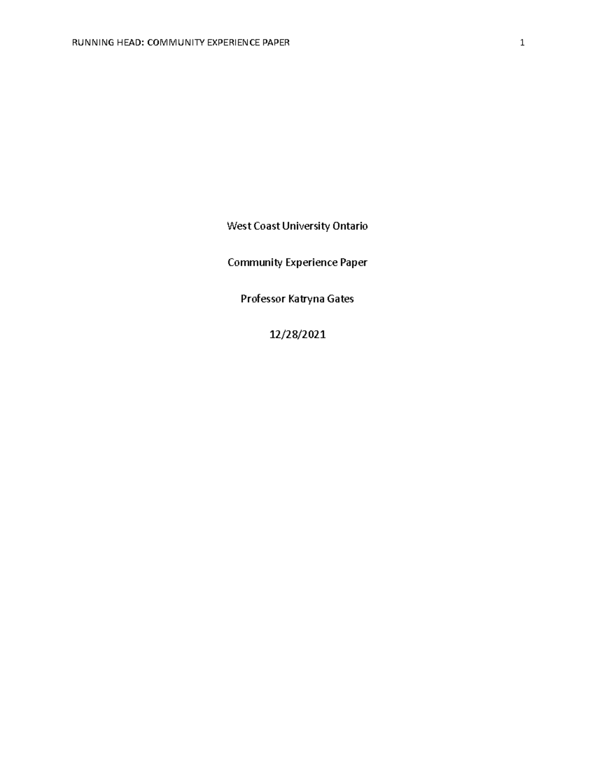 Community Experience Paper 2021 - Philomena Catholic School that is in ...