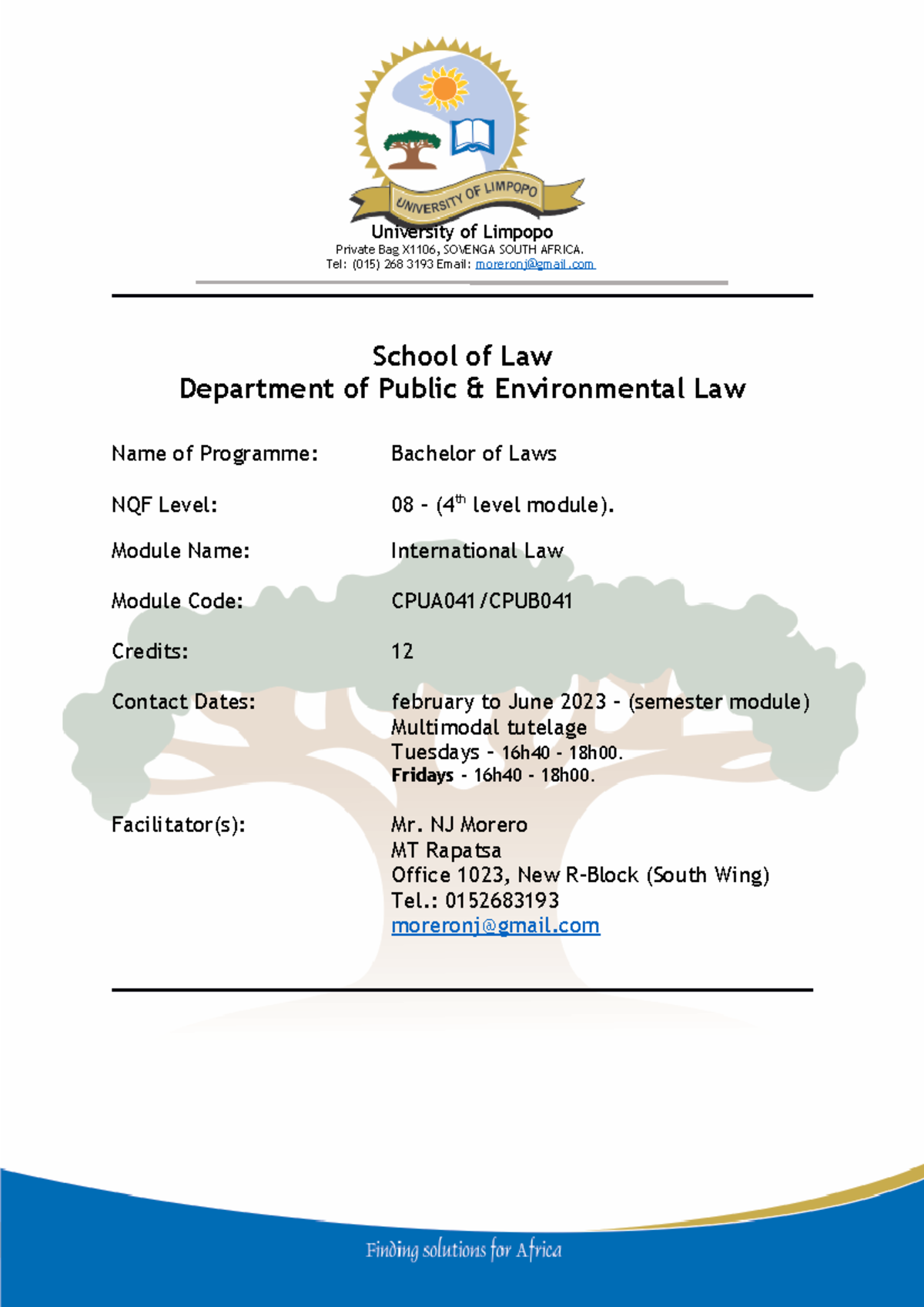 CPUA041 AND CPUB041 Module Outline 2023 - University of Limpopo Private ...