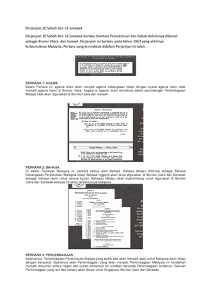 Perjanjian 20 Sabah Dan 18 Sarawak Studocu