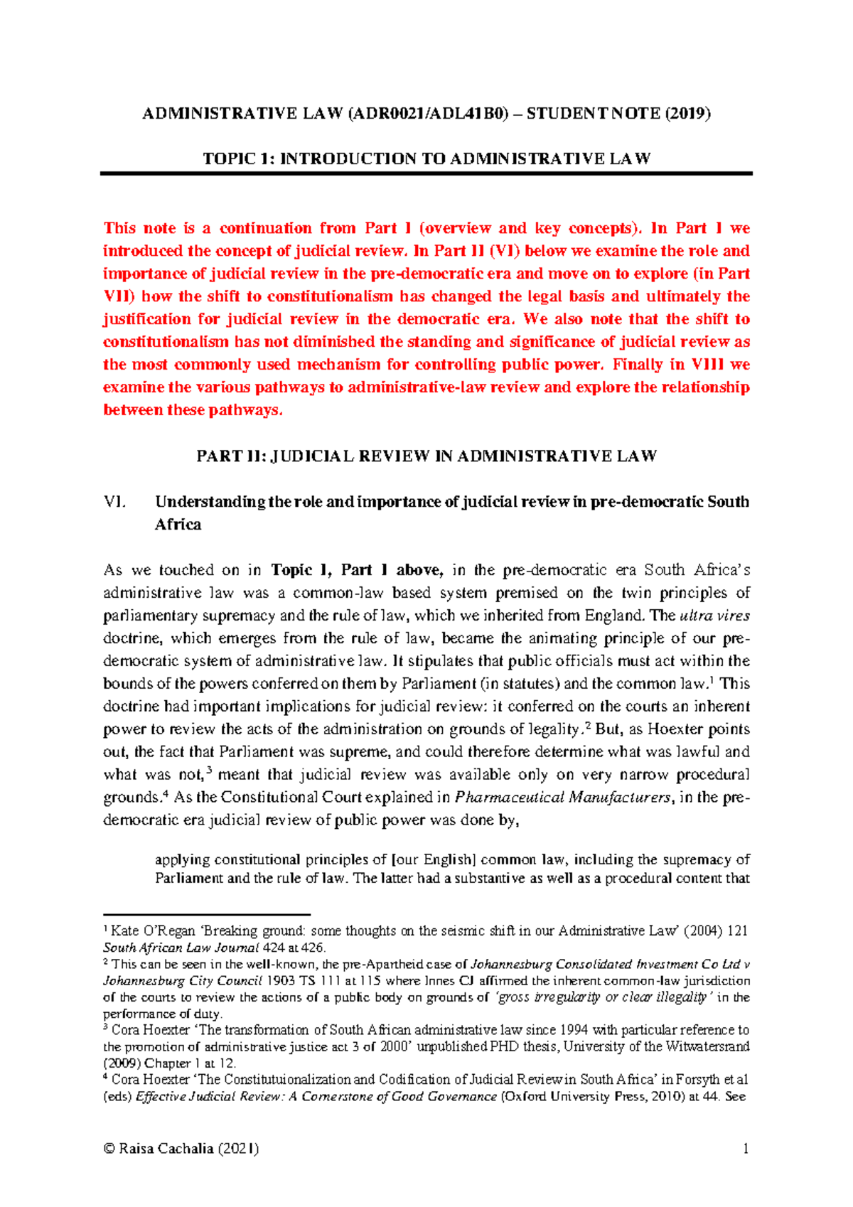 Topic 1 Introduction To Administrative Law Student Note (2021) –part 2 