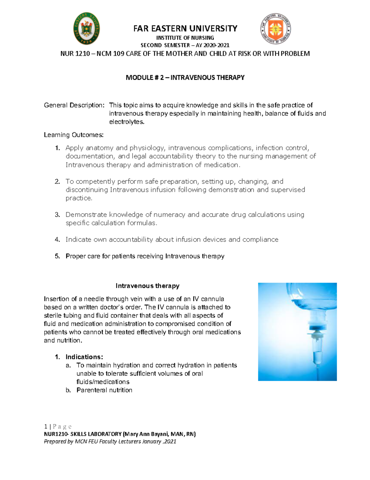NUR+1210+ Skills+ Module+%232+IV+ Therapy - INSTITUTE OF NURSING SECOND ...