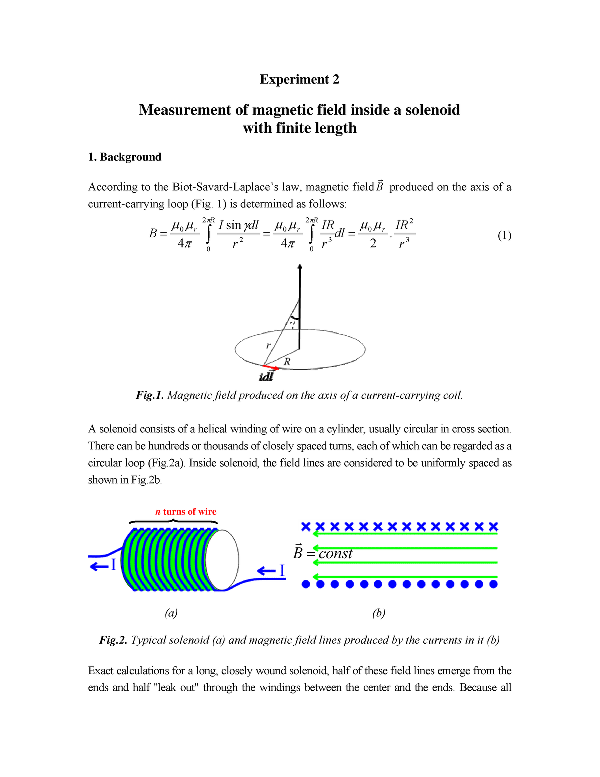 Ex 2 - Experiment Instructions - Experiment 2 Measurement Of Magnetic ...