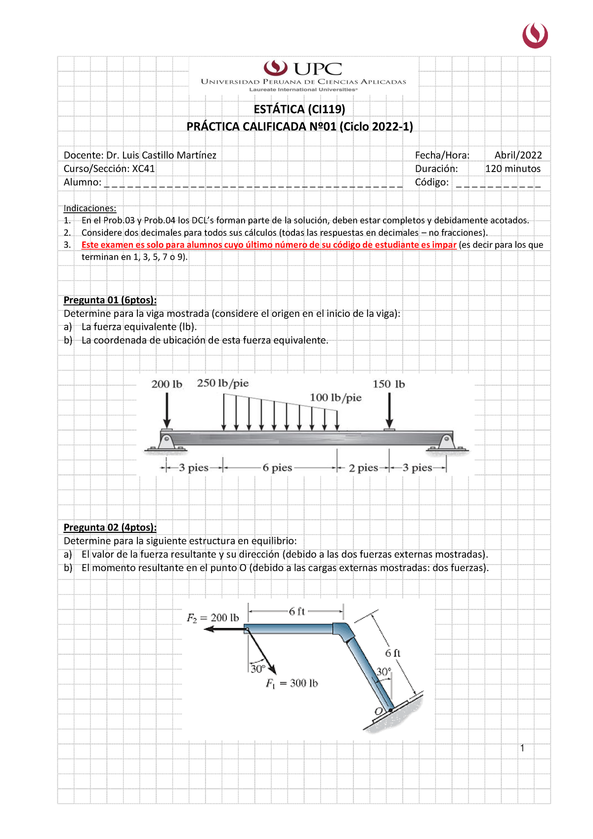 Esta202201 MO XC41 PC01 Fila A - 1 EST¡TICA (CI119) PR¡CTICA CALIFICADA ...