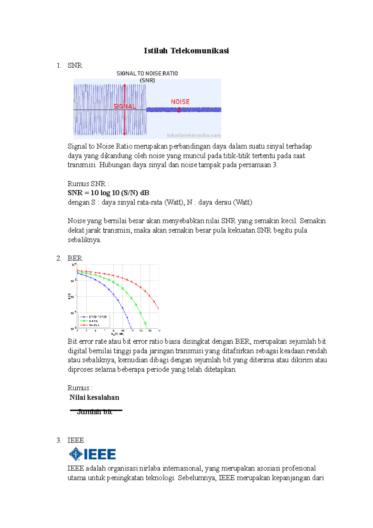 Kuis 1 - Jawaban - Istilah Telekomunikasi 1. SNR Signal to Noise Ratio ...