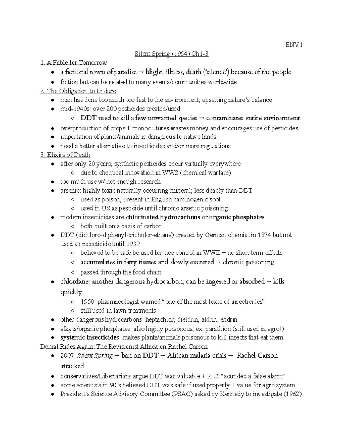 Week 10 Notes Silent Spring, Food Security ENV Silent Spring (1994