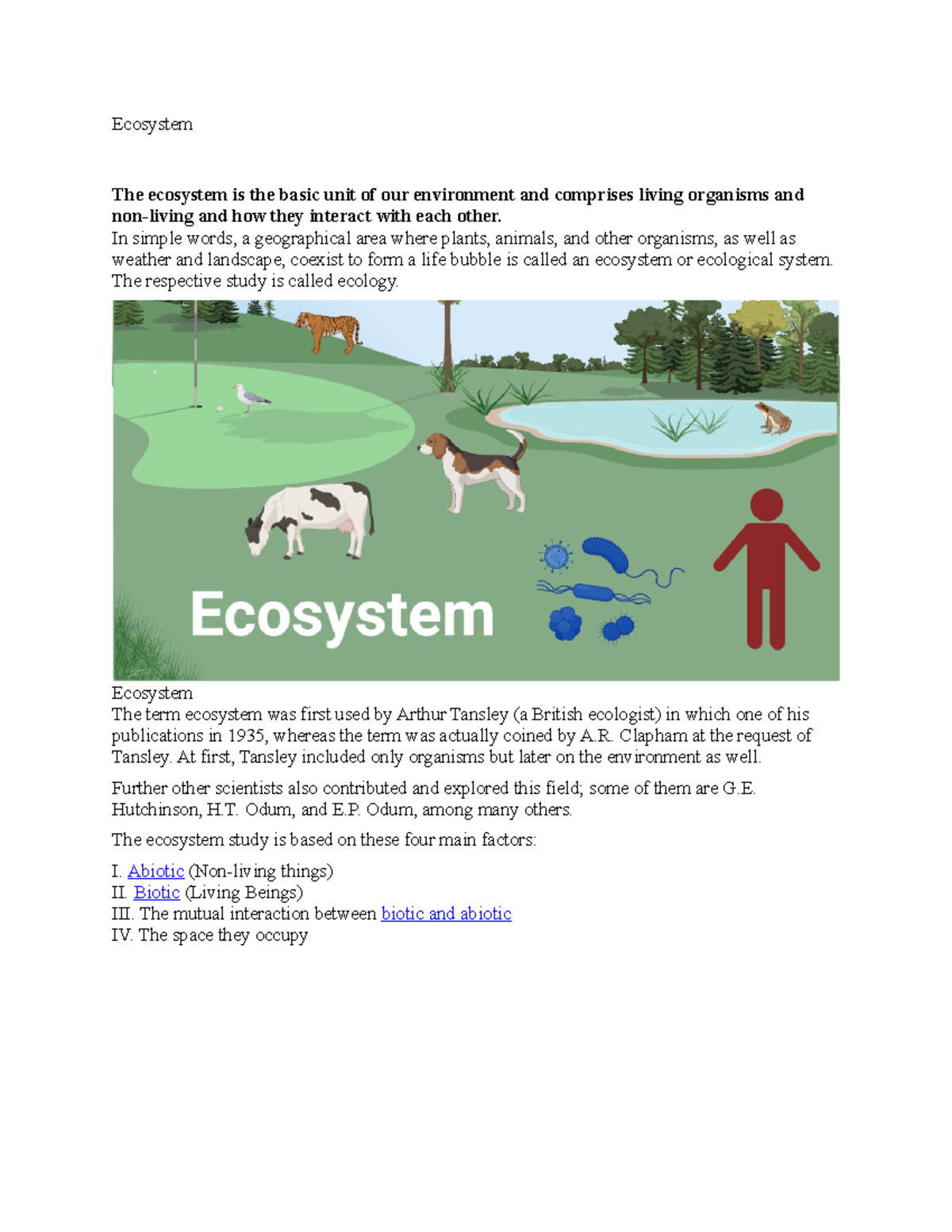 Ecosystem - Notes - Ecosystem The Ecosystem Is The Basic Unit Of Our ...