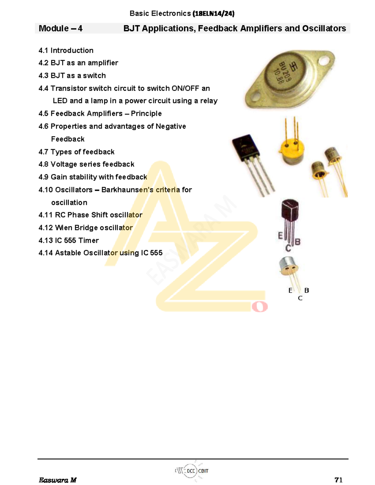 BJT module 2. Module 4 BJT Applications, Feedback Amplifiers and