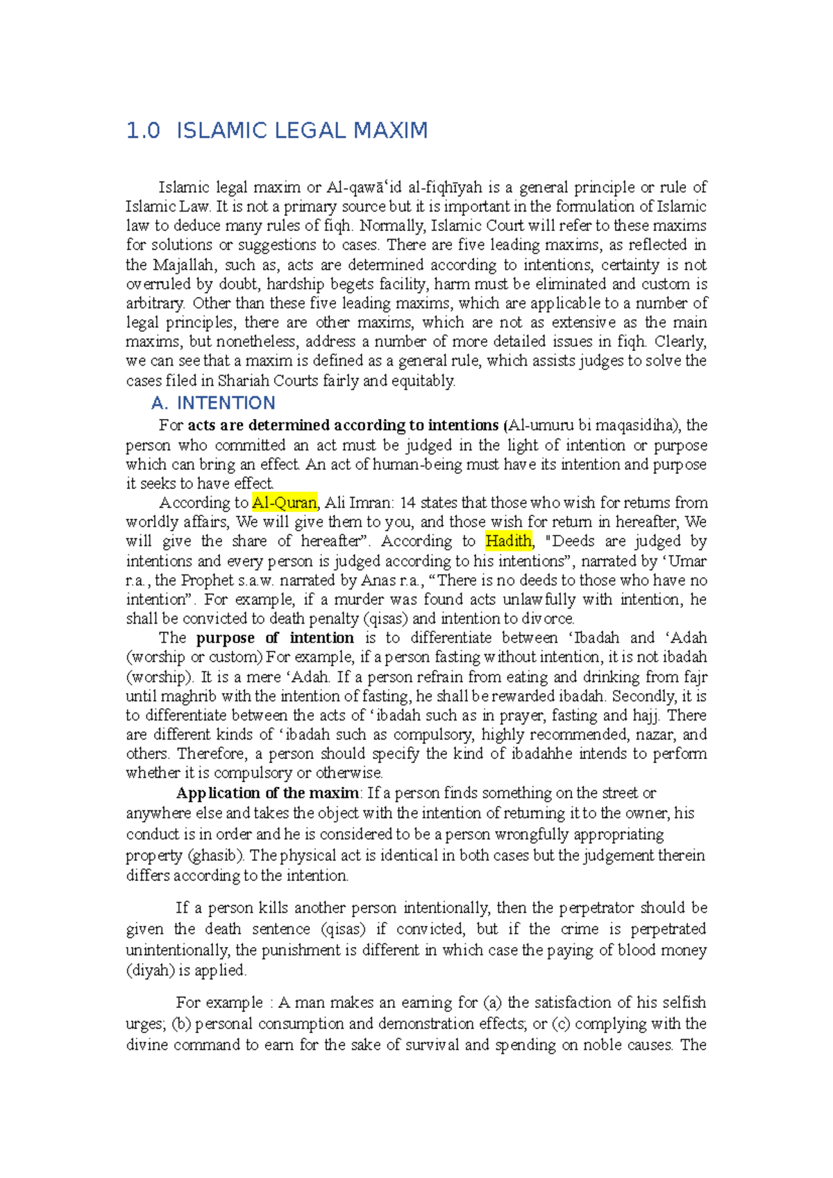 Islamic LAW II- 1.0 ISLAMIC LEGAL MAXIM and SYARIAH CRIMINAL LAW - 1 ...