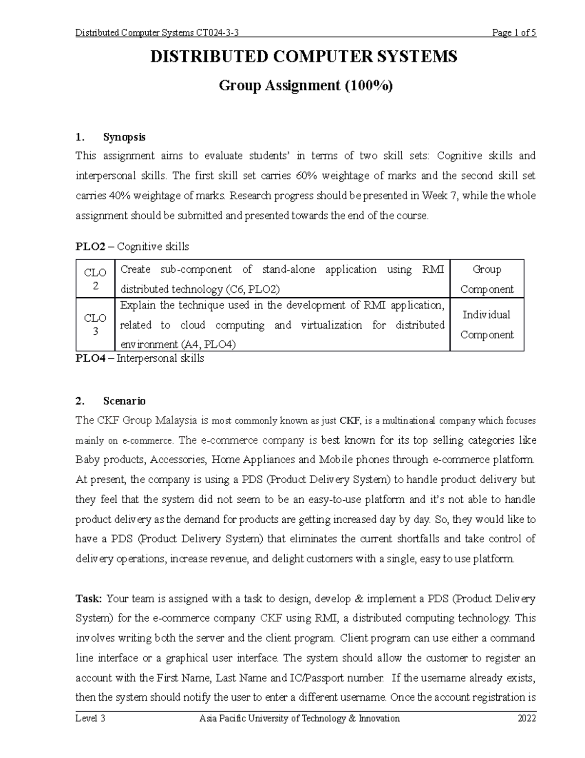 2. Assignment DISTRIBUTED COMPUTER SYSTEMS Group Assignment (100