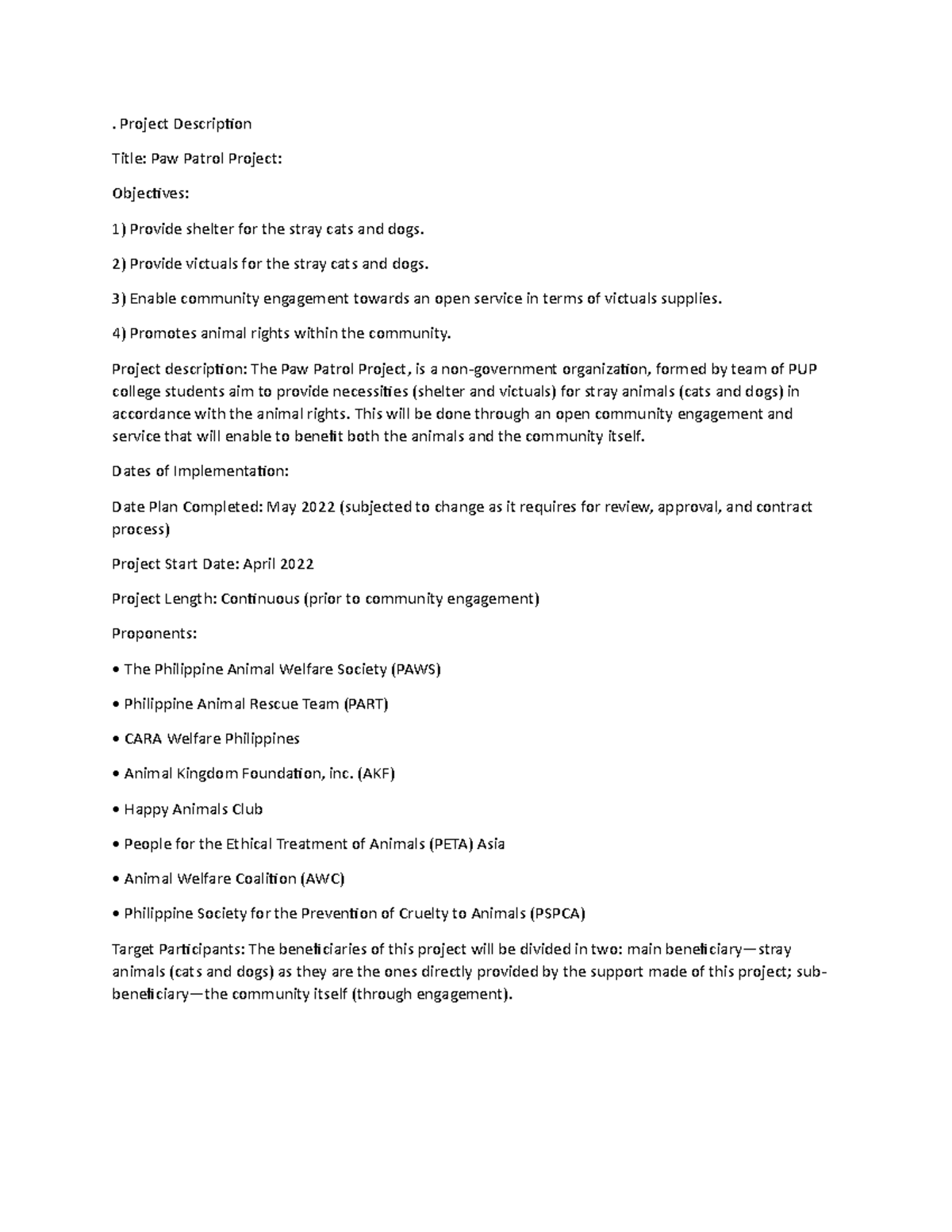 Paw project - Reference copy to access documents. - . Project ...