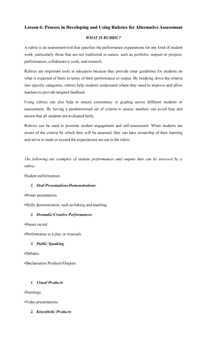 Lesson 3 - Assessment 1 - Lesson: 3 PERFORMANCE ASSESSMENT Performance ...