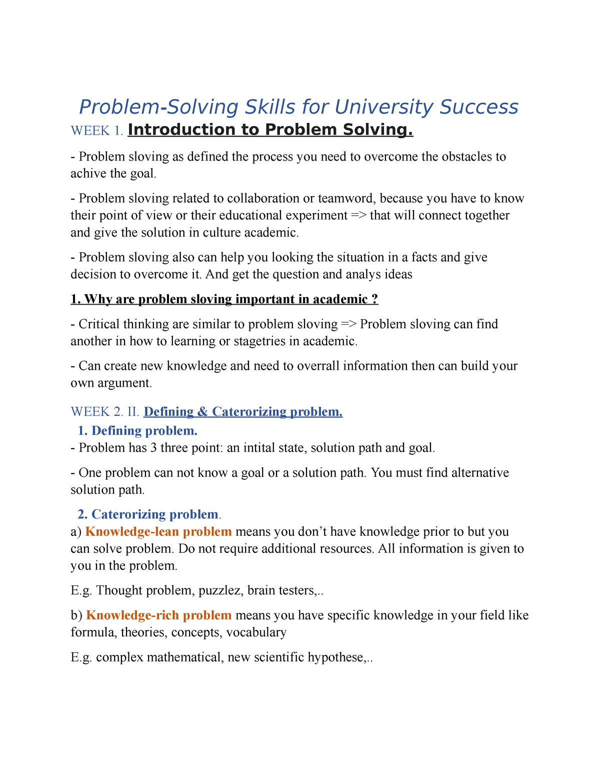 problem solving skills university