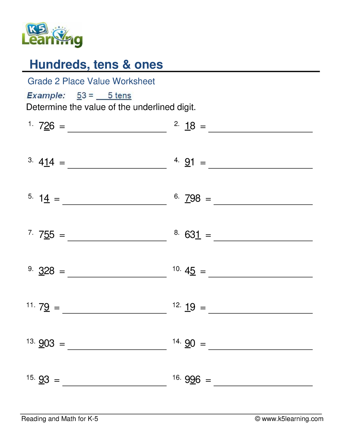 Value - Mathematics - Reading and Math for K-5 © k5learning Hundreds ...