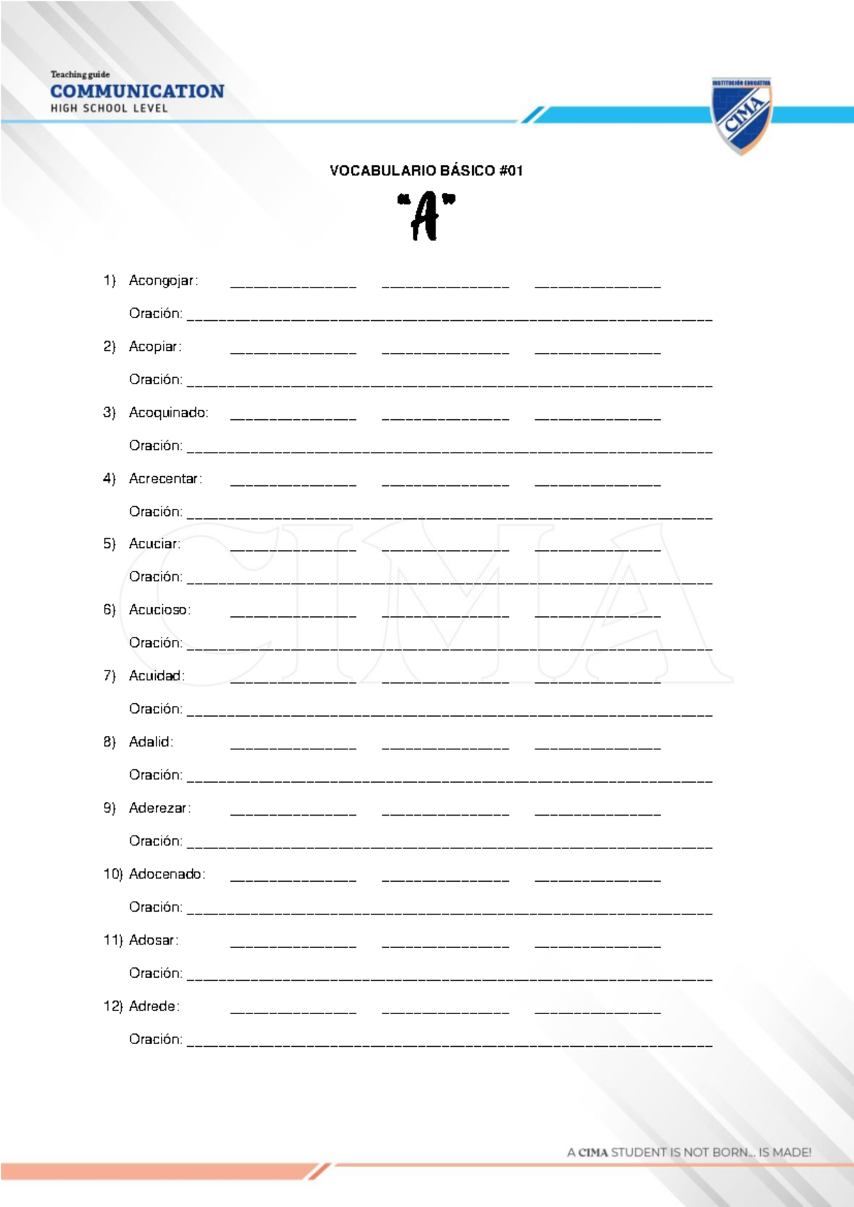 Vocabulario básico #02 - VOCABULARIO BÁSICO “A” Acongojar