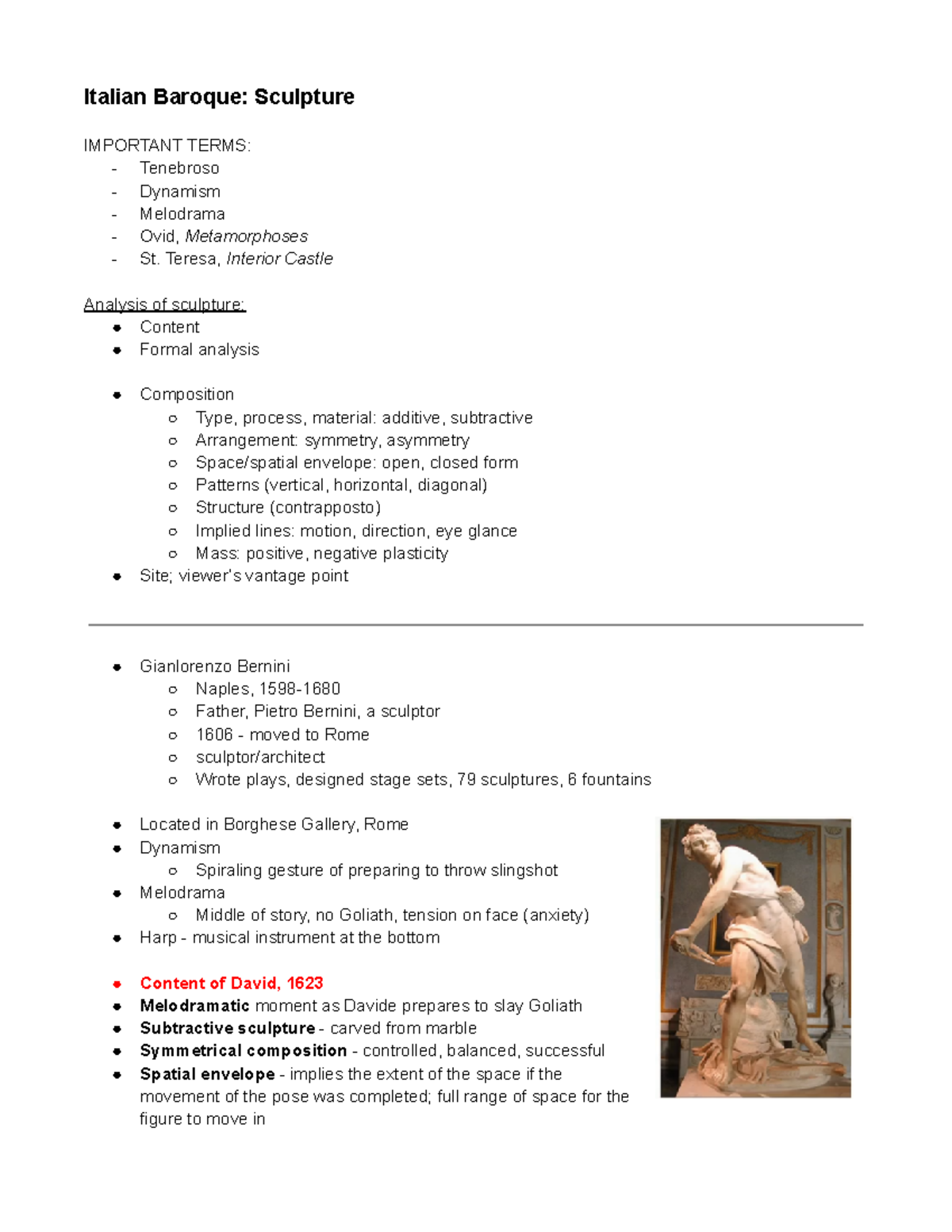 Italian Baroque Sculpture - Italian Baroque: Sculpture IMPORTANT TERMS